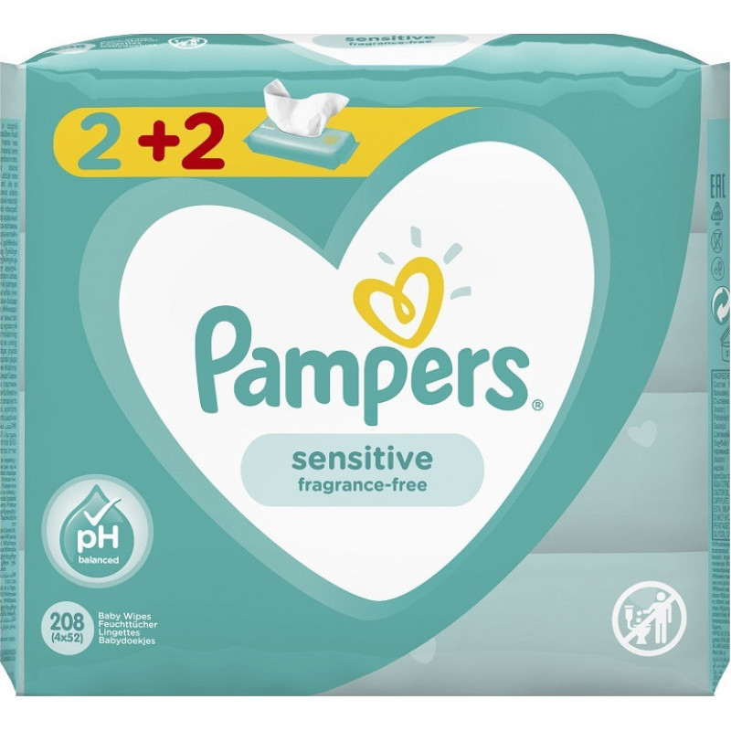 PAMPERS WIPES SENSITIVE 4X52 (2+2)
