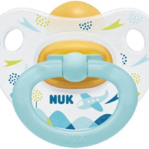 Nuk Ορθοδοντική Πιπίλα Καουτσούκ για 6-18 μηνών Happy Kids με Θήκη Airplane Ciel
